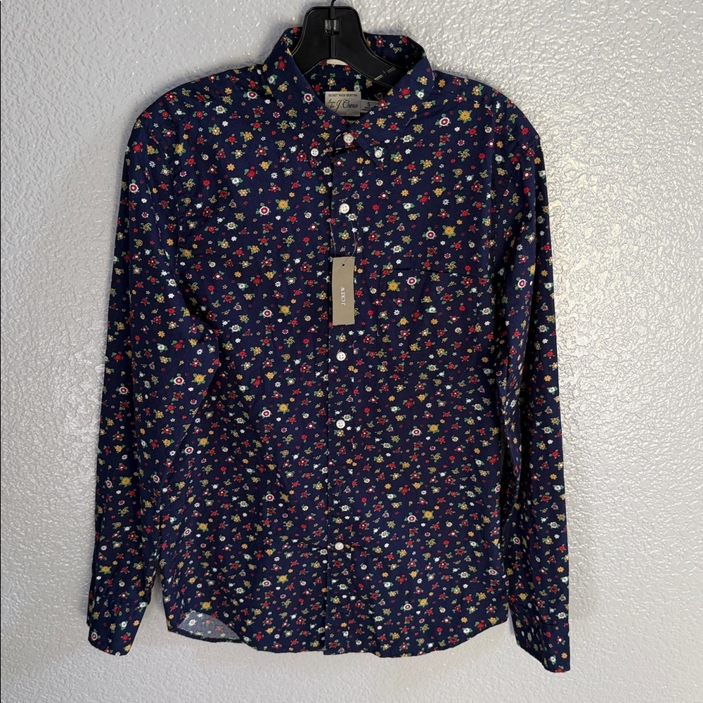 J.Crew Men Floral Slim Secret Wash Cotton Poplin Shirt Size Small
